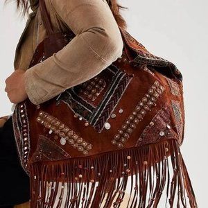 Free People by Brenda Knight Mirror Master Tote Bag Patched Charms Embroidered